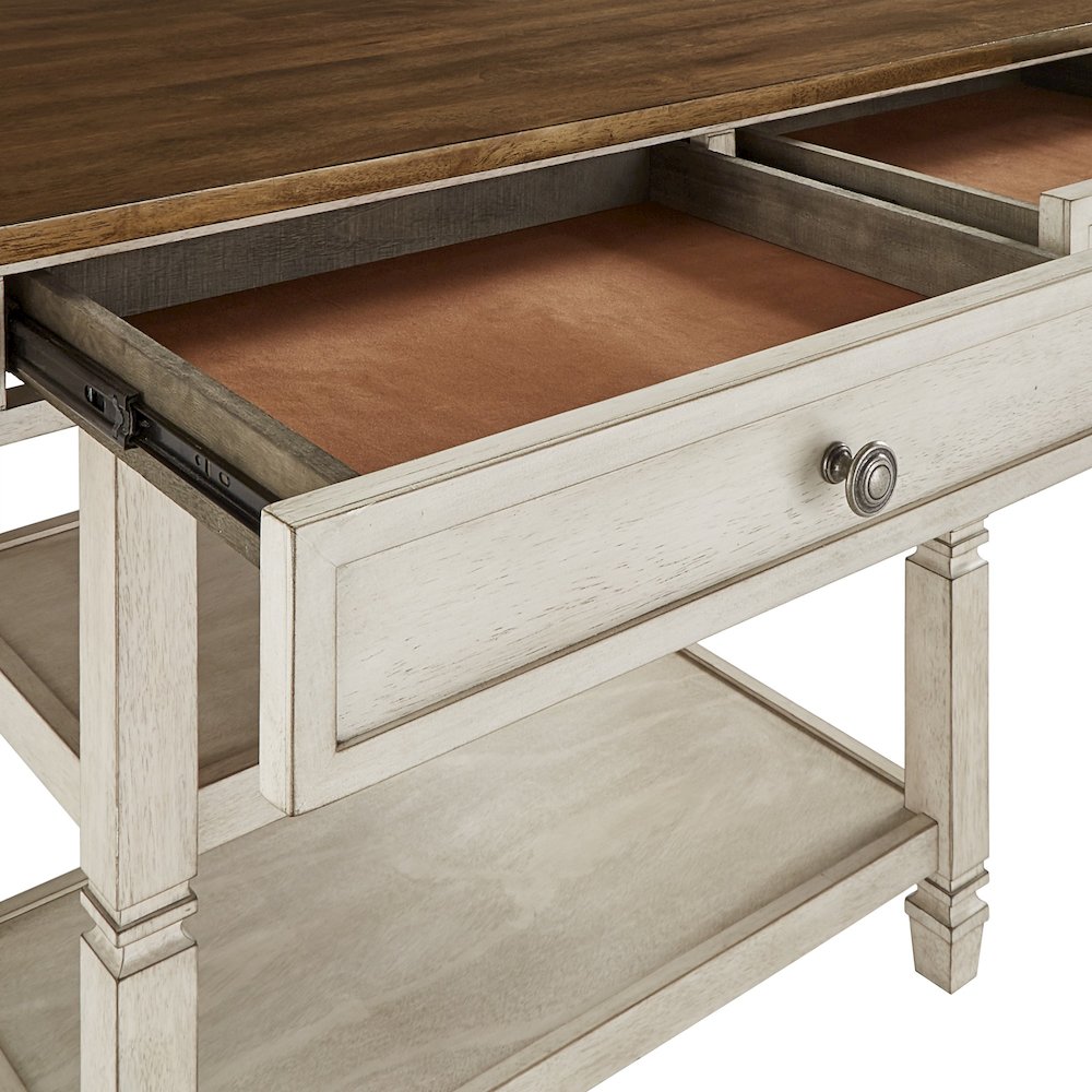 Two-Tone Antique White Finish Kitchen Island With Oak Top. Picture 3