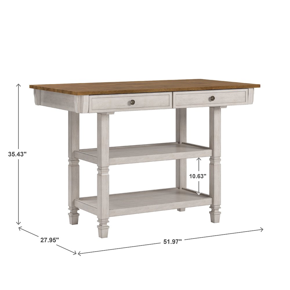 Two-Tone Antique White Finish Kitchen Island With Oak Top. Picture 4