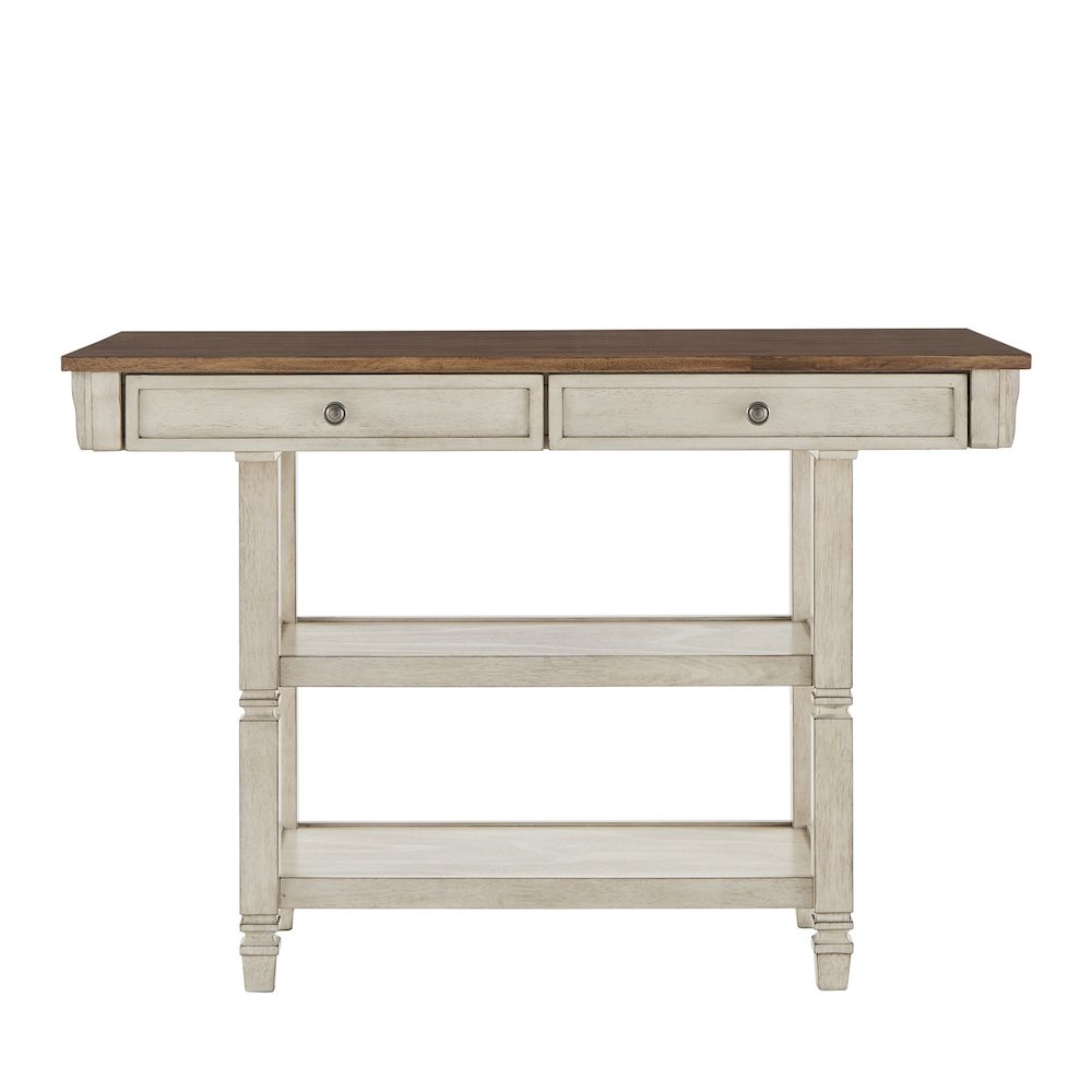 Two-Tone Antique White Finish Kitchen Island With Oak Top. Picture 5