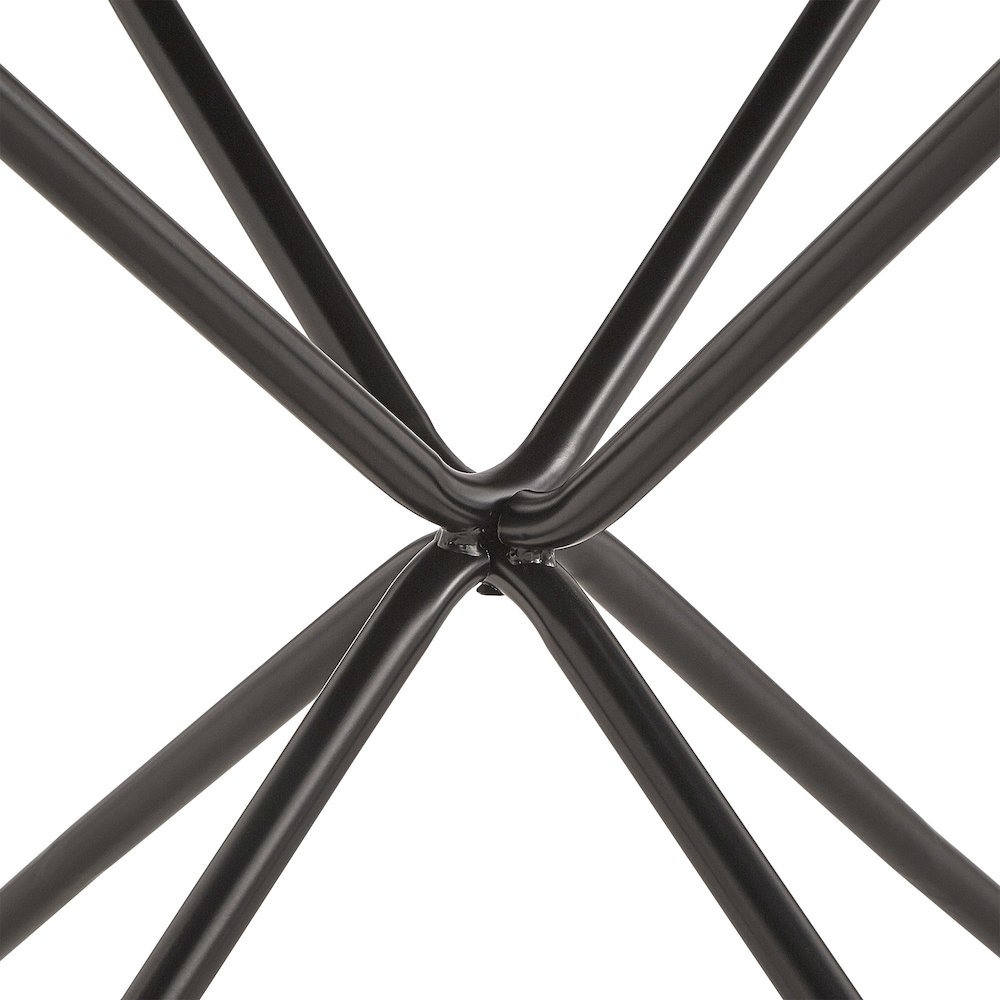 Distressed Walnut Finish Round Dining Table With Black Iron Legs. Picture 2