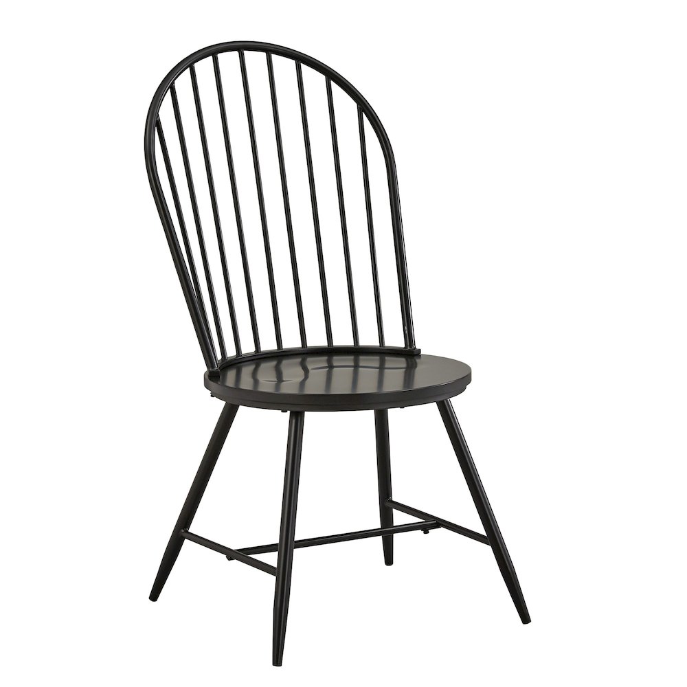 Set of 2, Black Finish Metal Hoop Back Windsor Side Chair With Wood Seat. Picture 4