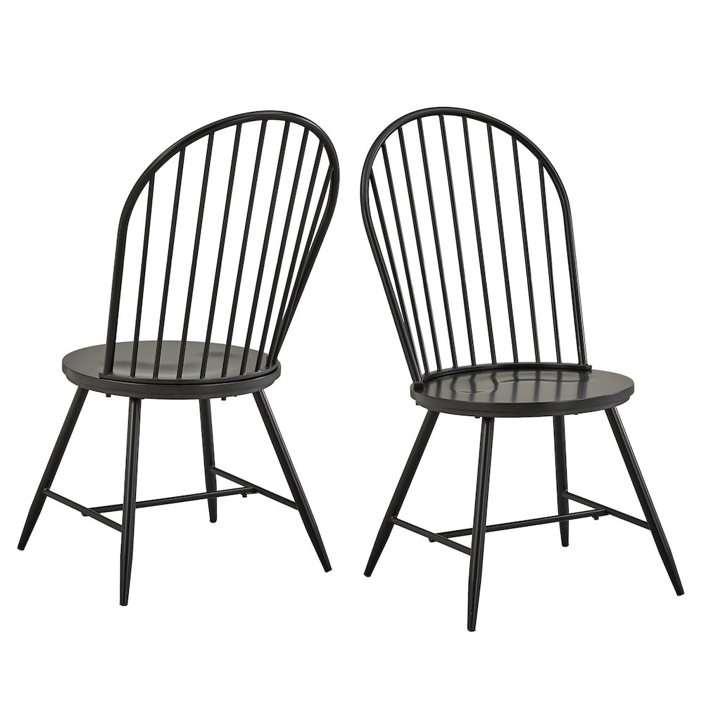 Set of 2, Black Finish Metal Hoop Back Windsor Side Chair With Wood Seat. Picture 6