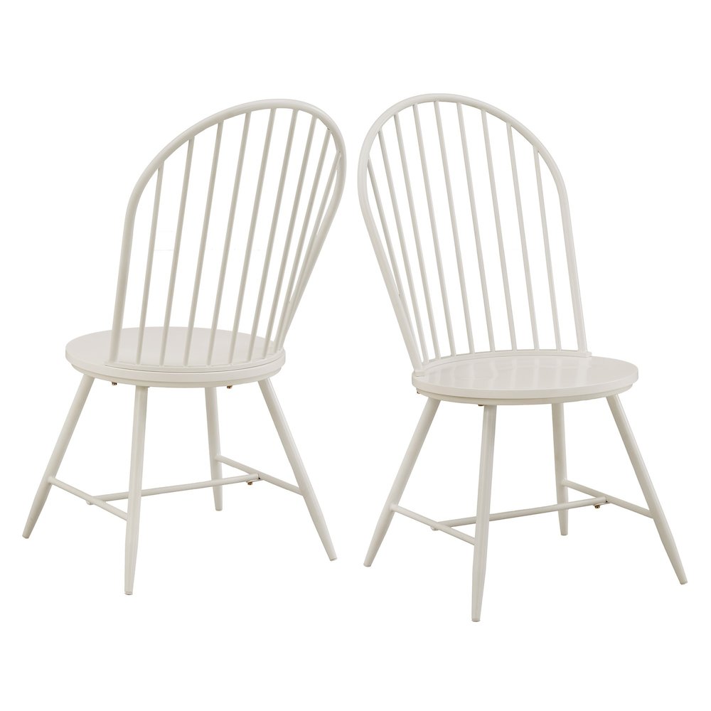Set of 2, White Finish Metal Hoop Back Windsor Side Chair With Wood Seat. Picture 6
