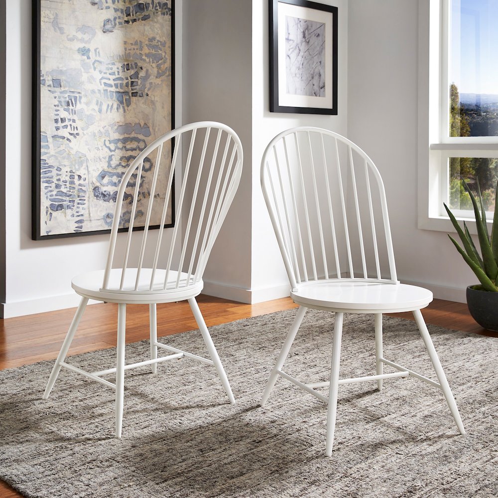 Set of 2, White Finish Metal Hoop Back Windsor Side Chair With Wood Seat. Picture 2
