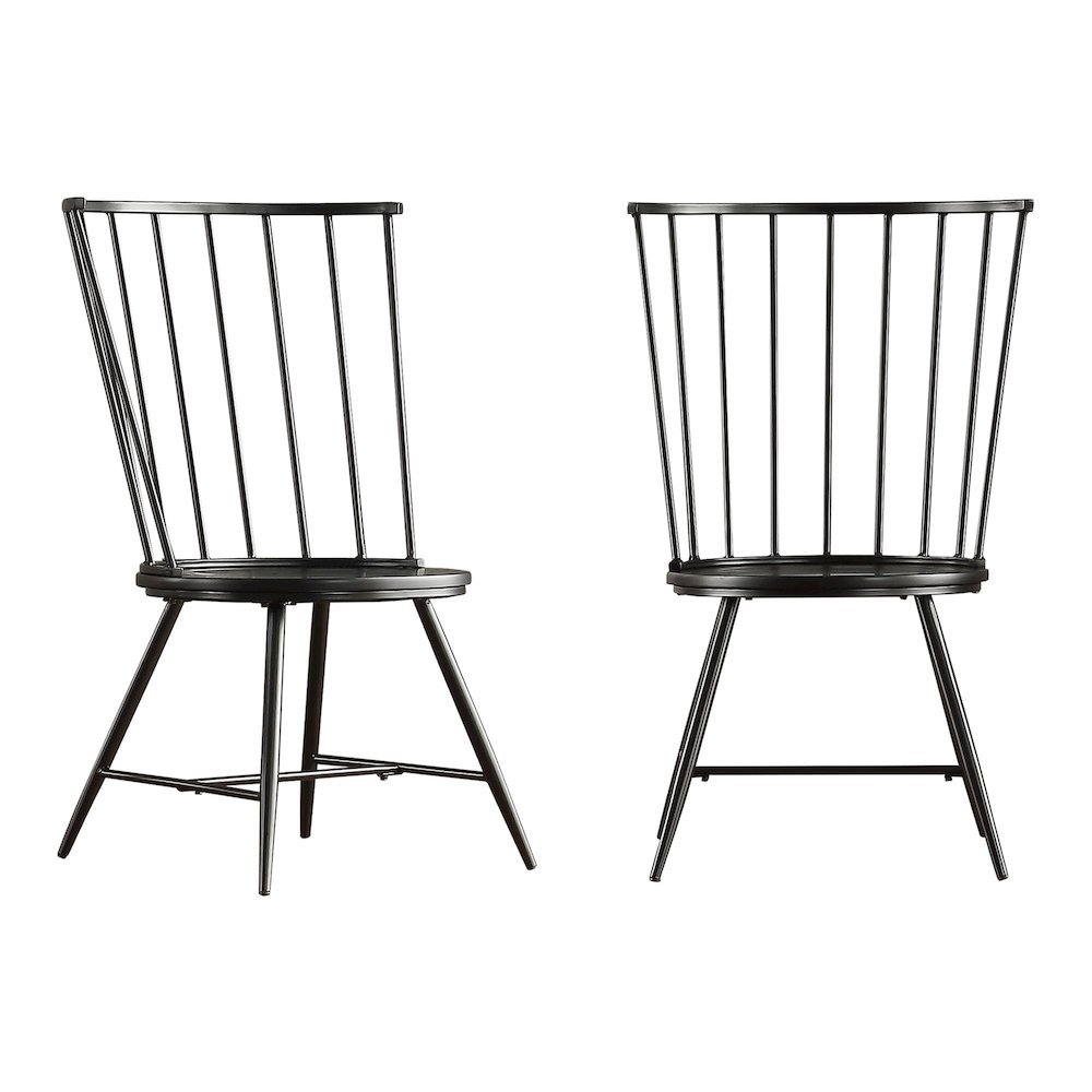 Set of 2, Black Finish Metal High Back Windsor Side Chair With Wood Seat. Picture 3