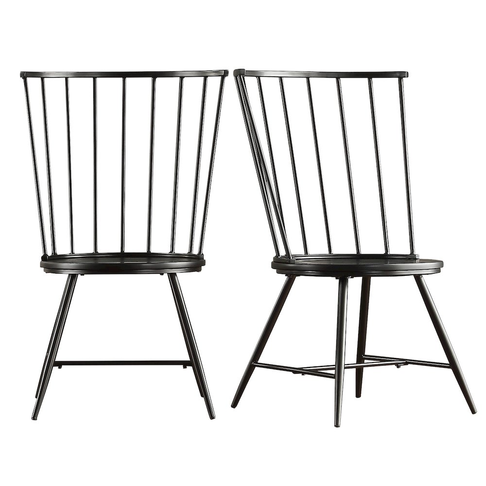 Set of 2, Black Finish Metal High Back Windsor Side Chair With Wood Seat. Picture 5