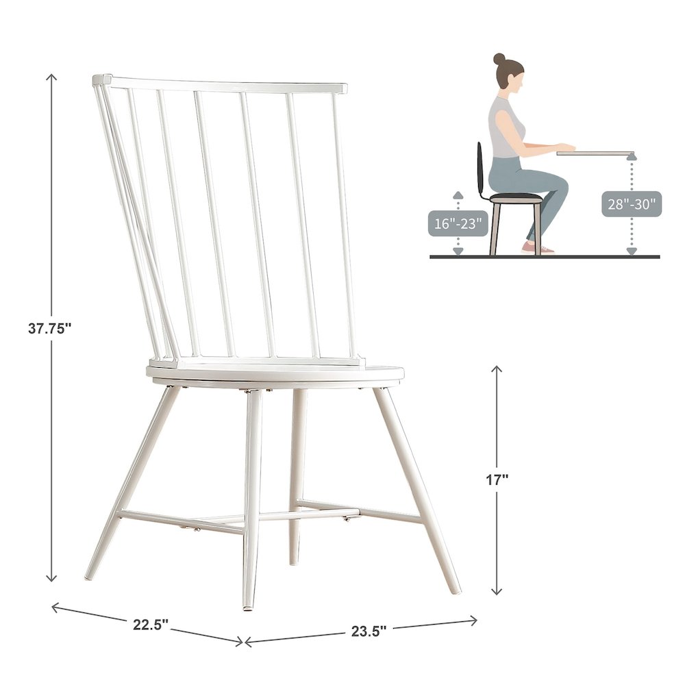 Set of 2, White Finish Metal High Back Windsor Side Chair With Wood Seat. Picture 3