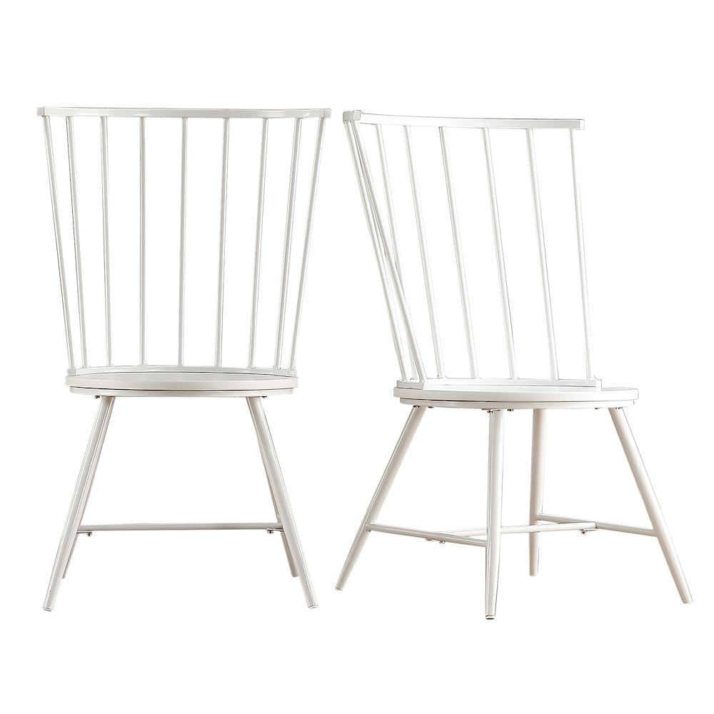 Set of 2, White Finish Metal High Back Windsor Side Chair With Wood Seat. Picture 4