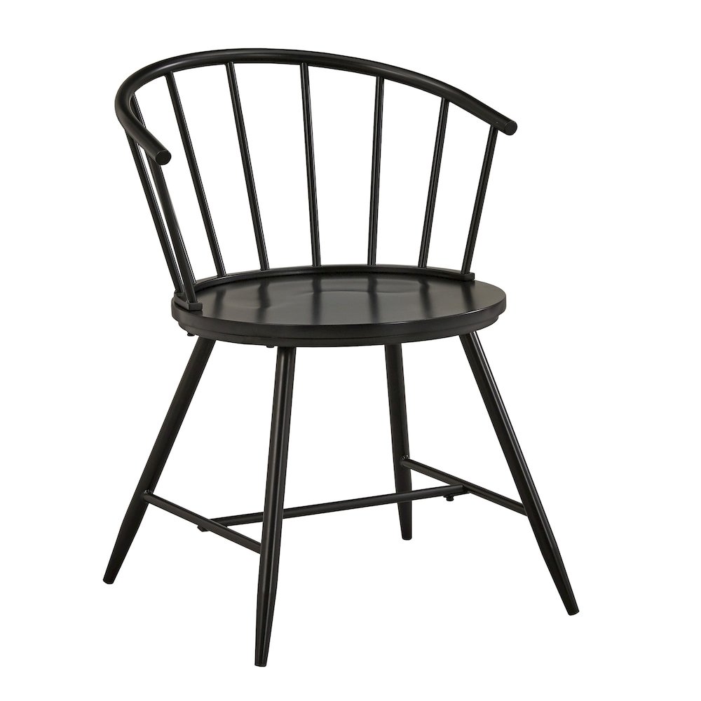 Set of 2, Black Finish Metal Slope Low Back Windsor Side Chair With Wood Seat. Picture 4