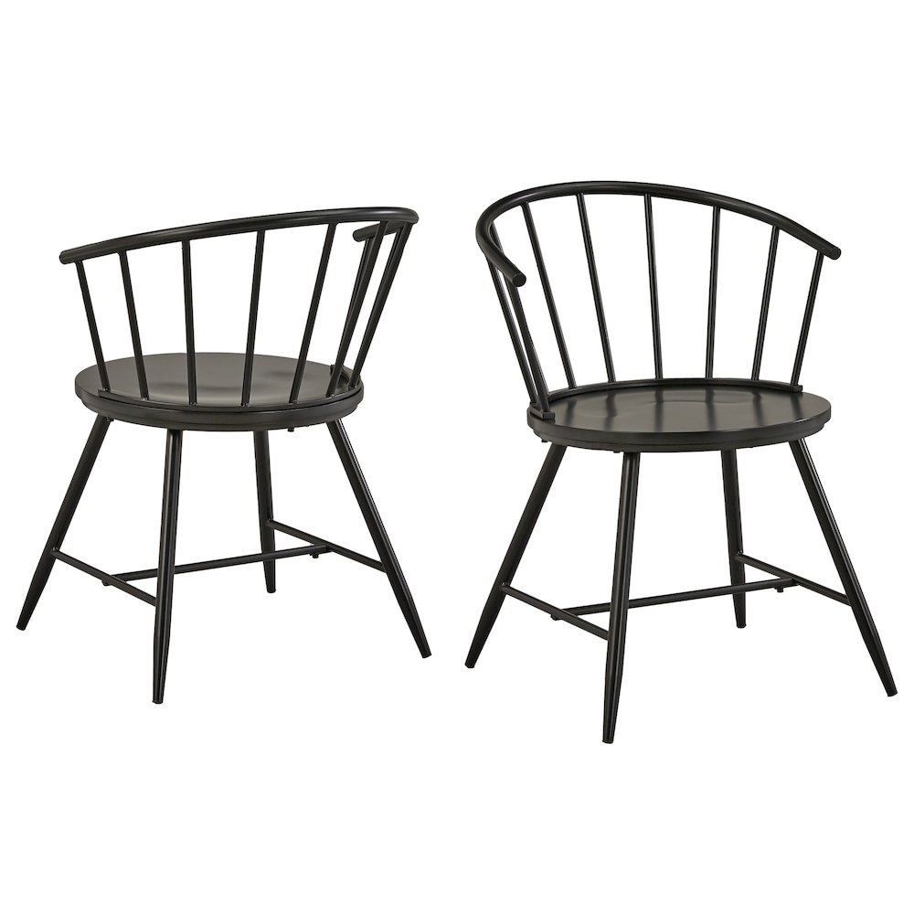 Set of 2, Black Finish Metal Slope Low Back Windsor Side Chair With Wood Seat. Picture 6