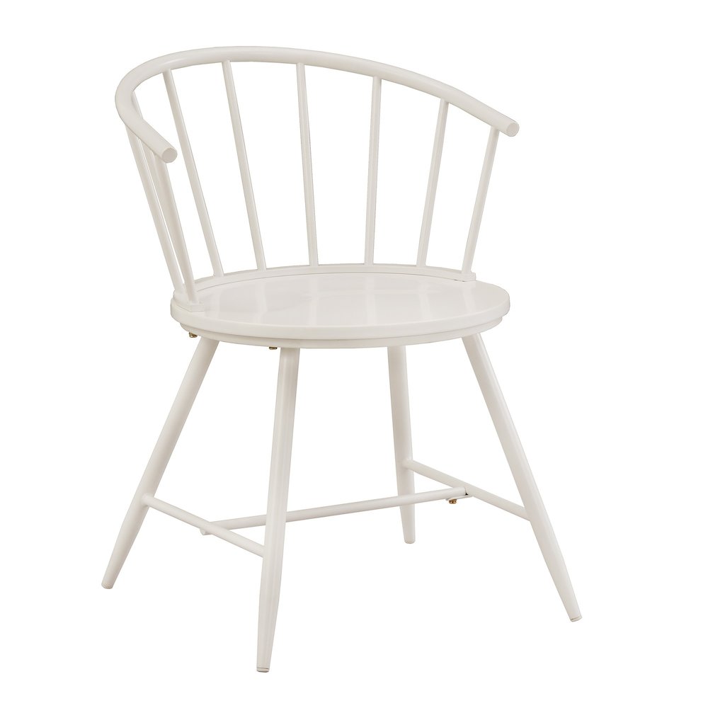 Set of 2, White Finish Metal Slope Low Back Windsor Side Chair With Wood Seat. Picture 4