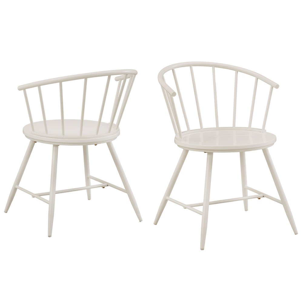 Set of 2, White Finish Metal Slope Low Back Windsor Side Chair With Wood Seat. Picture 6
