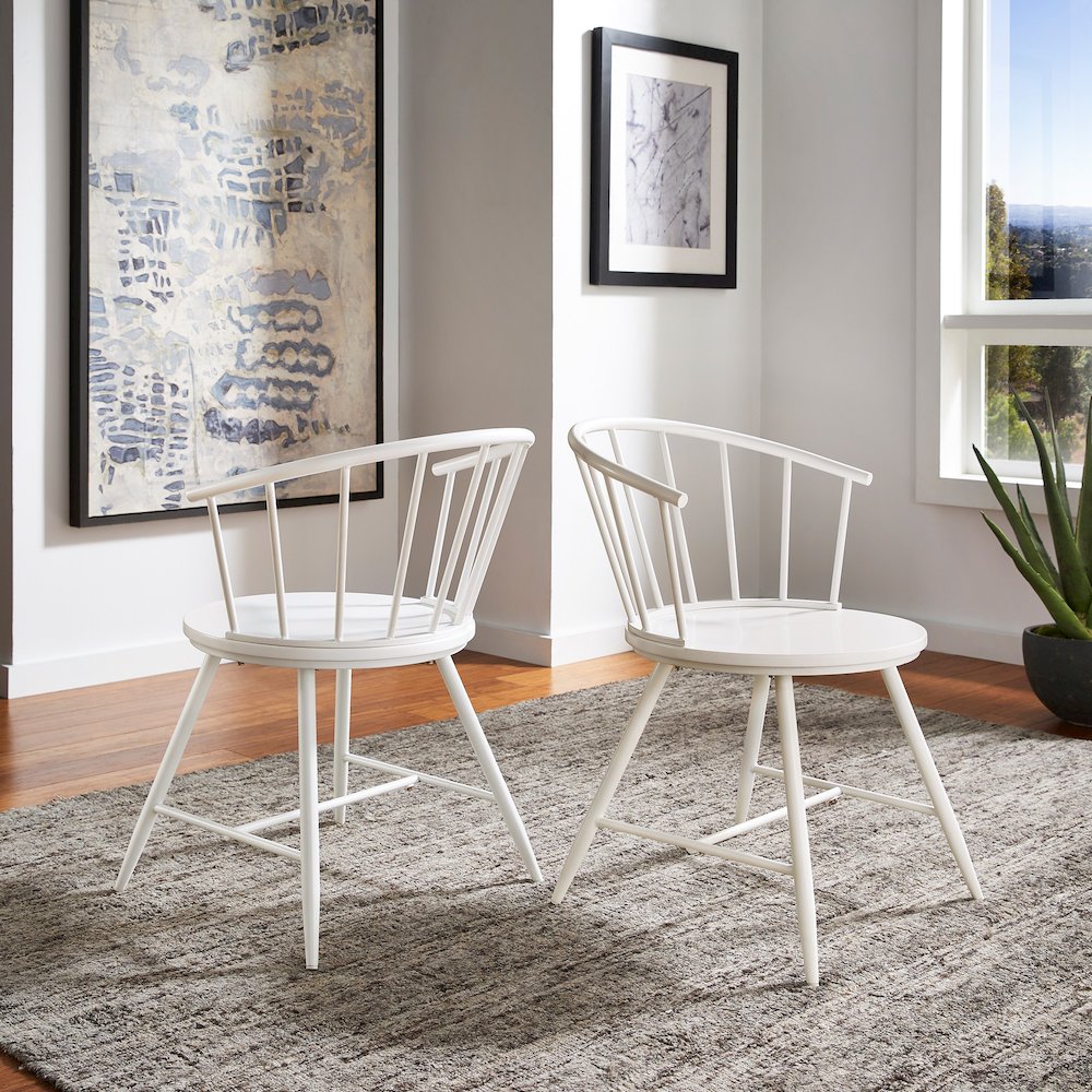 Set of 2, White Finish Metal Slope Low Back Windsor Side Chair With Wood Seat. Picture 2