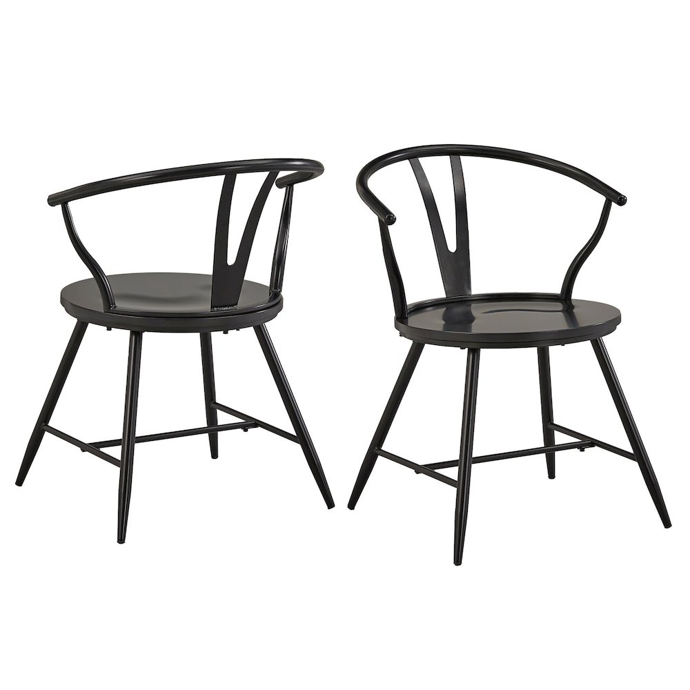 Set of 2, Black Finish Metal Wishbone Back Side Chair With Wood Seat. Picture 6