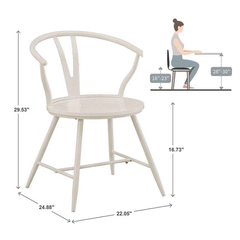 Set of 2, White Finish Metal Wishbone Back Side Chair With Wood Seat. Picture 3
