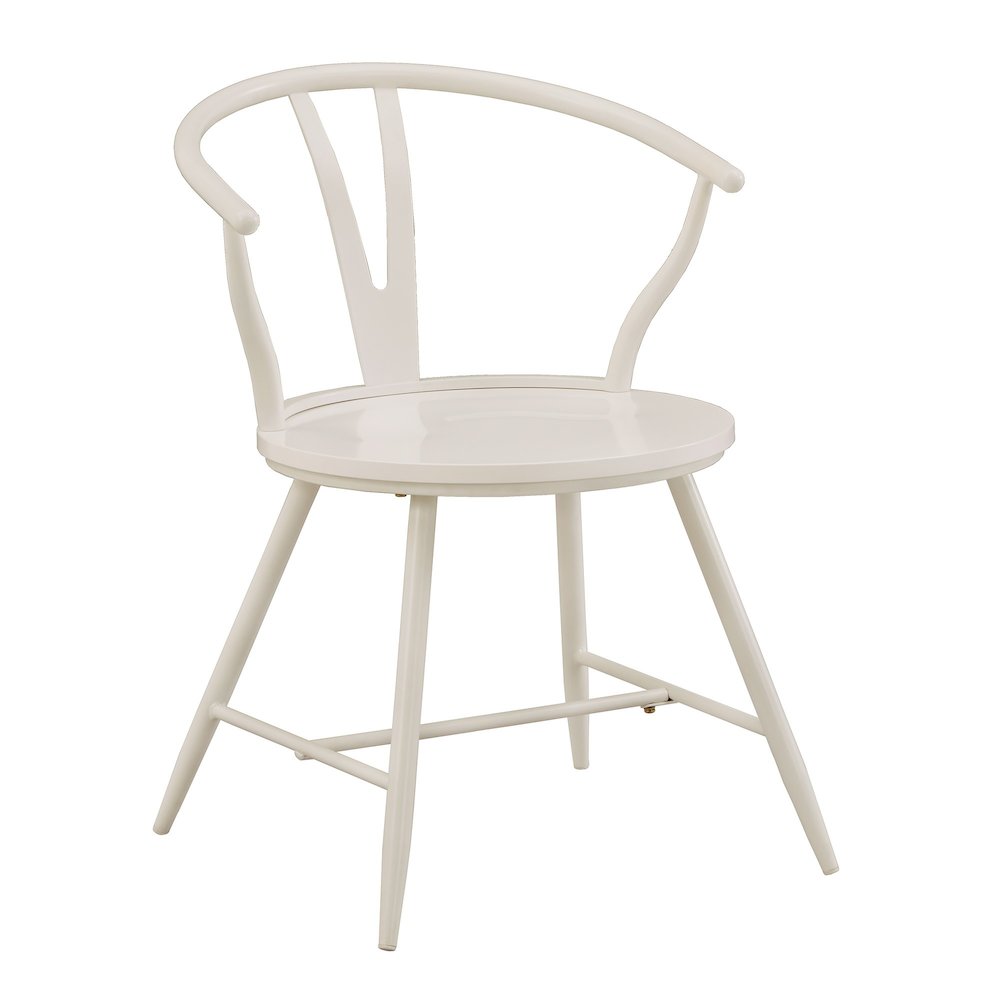 Set of 2, White Finish Metal Wishbone Back Side Chair With Wood Seat. Picture 4