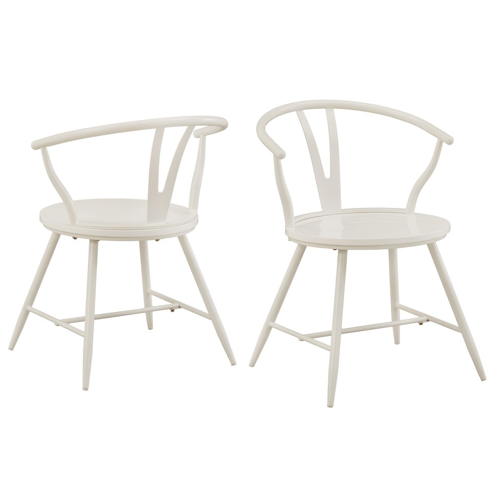 Set of 2, White Finish Metal Wishbone Back Side Chair With Wood Seat. Picture 6
