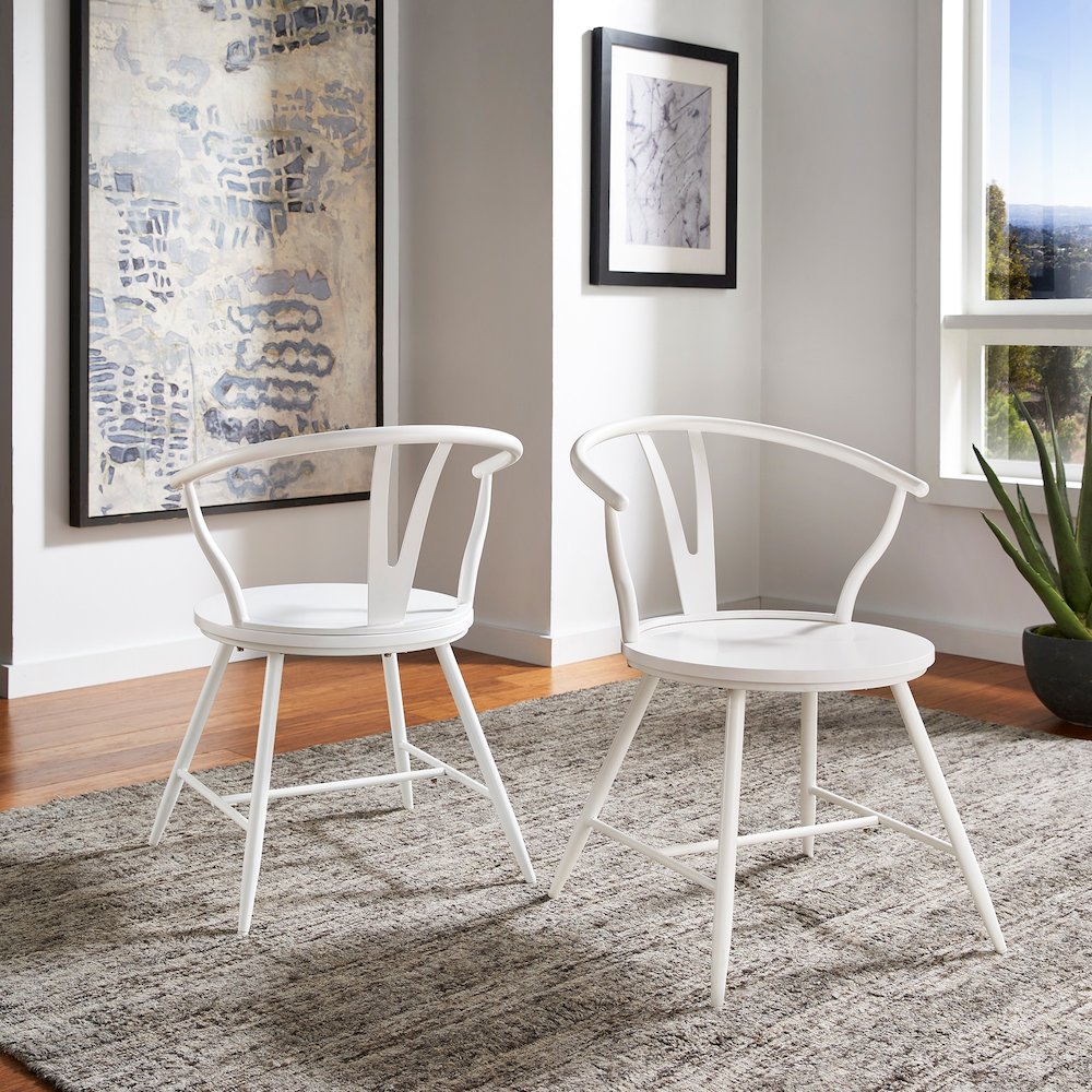 Set of 2, White Finish Metal Wishbone Back Side Chair With Wood Seat. Picture 2