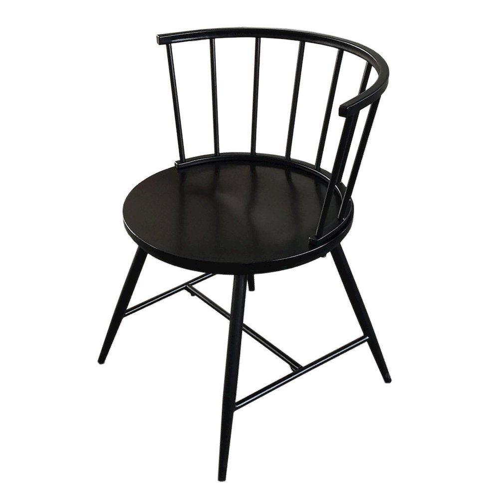Set of 2, Black Finish Metal Low Back Windsor Side Chair With Wood Seat. Picture 4