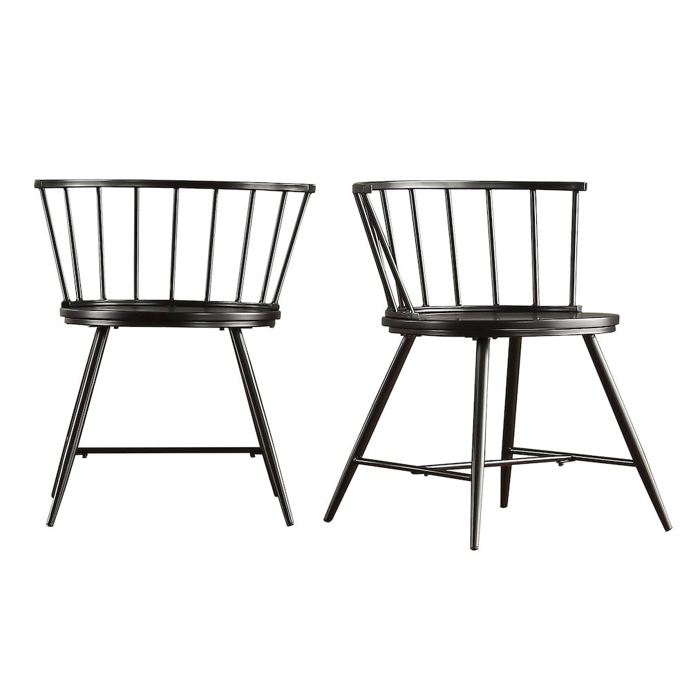 Set of 2, Black Finish Metal Low Back Windsor Side Chair With Wood Seat. Picture 6