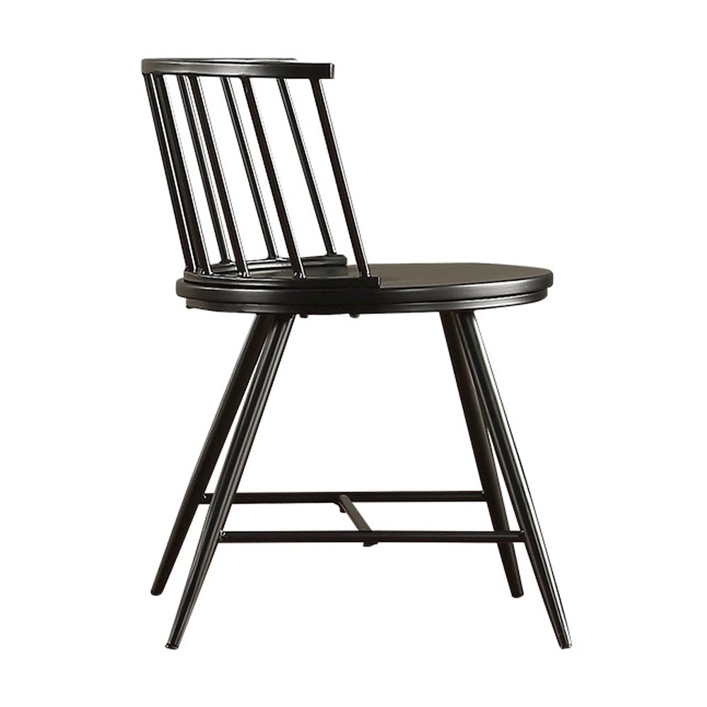 Set of 2, Black Finish Metal Low Back Windsor Side Chair With Wood Seat. Picture 5