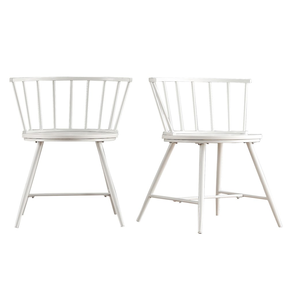 Set of 2, White Finish Metal Low Back Windsor Side Chair With Wood Seat. Picture 6