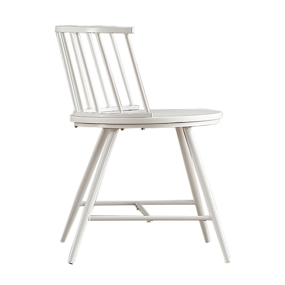Set of 2, White Finish Metal Low Back Windsor Side Chair With Wood Seat. Picture 5