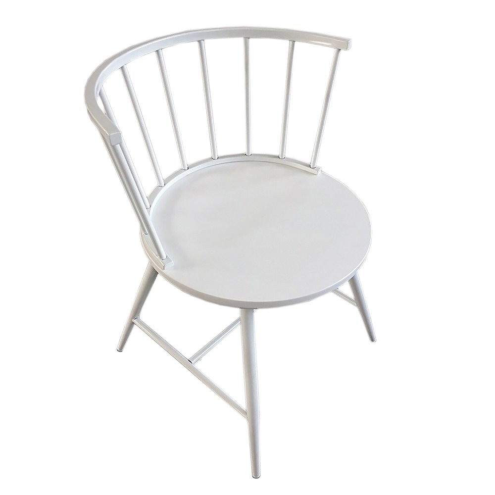 Set of 2, White Finish Metal Low Back Windsor Side Chair With Wood Seat. Picture 4