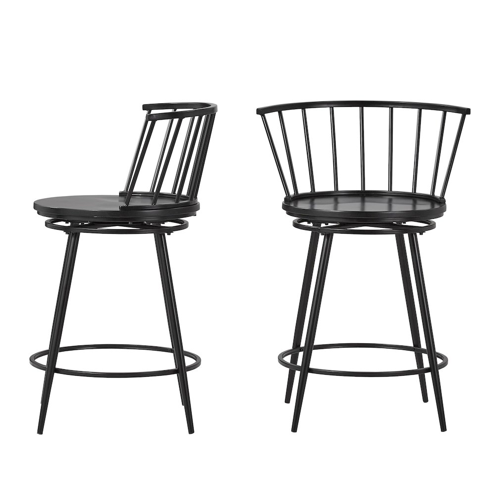 Set of 2, Black Finish Low Back Windsor Counter Height Chair. Picture 6