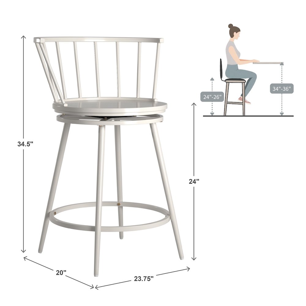 Set of 2, White Finish Low Back Windsor Counter Height Chair. Picture 4