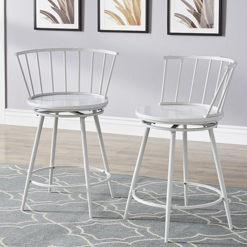 Set of 2, White Finish Low Back Windsor Counter Height Chair. Picture 1
