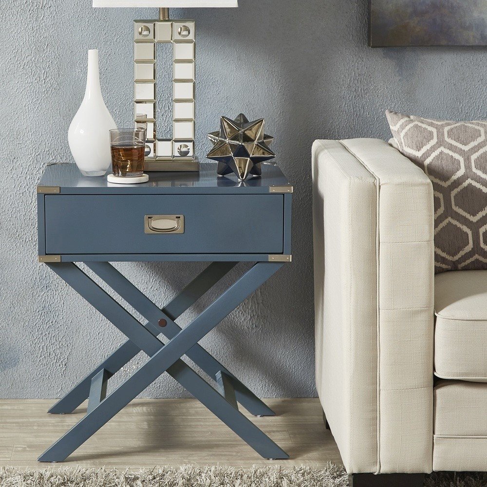 Blue Finish X-Base Box Nightstand. Picture 1