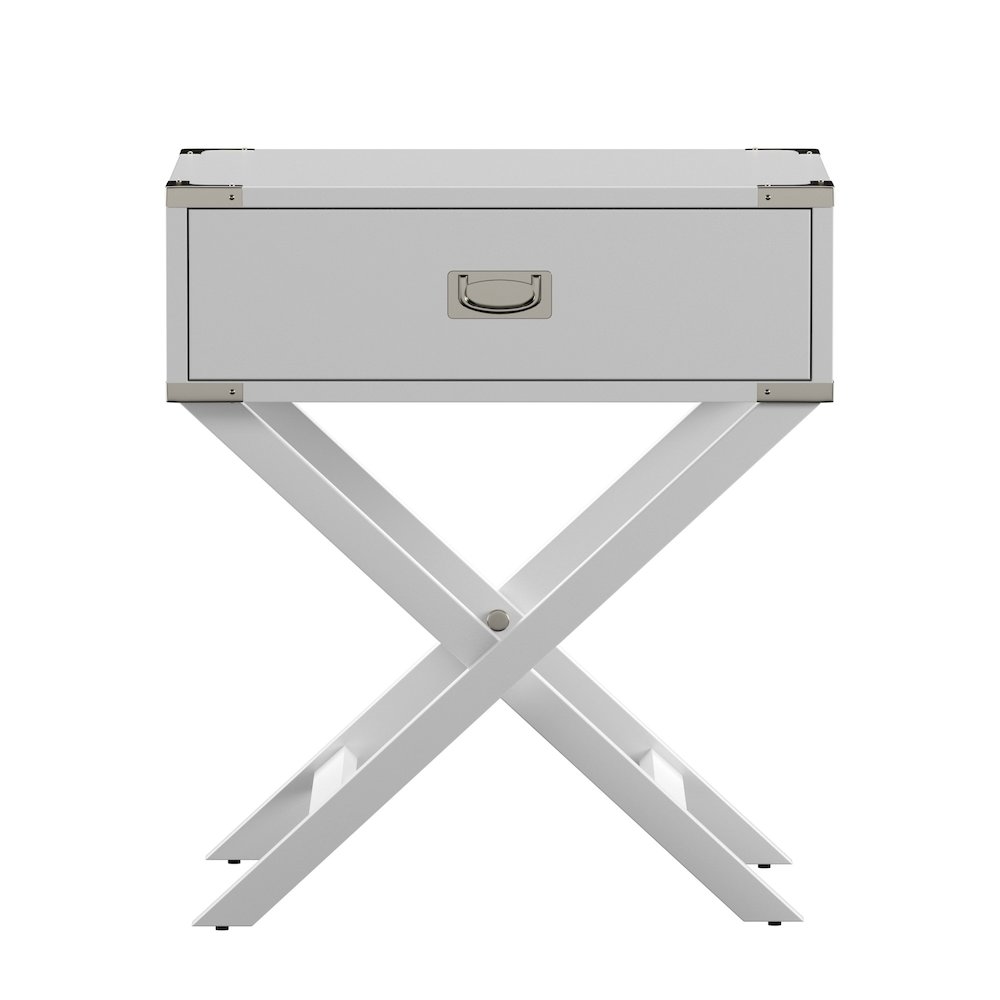 White Finish X-Base Box Nightstand. Picture 1
