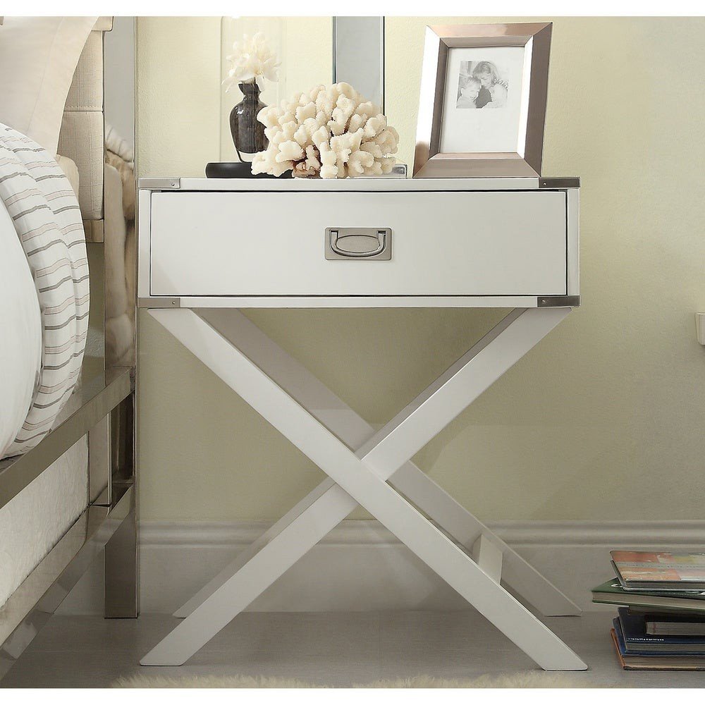 White Finish X-Base Box Nightstand. Picture 2