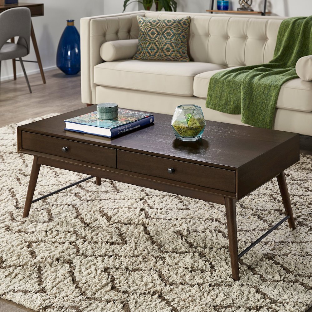 Dark Walnut Finish Coffee Table. Picture 1
