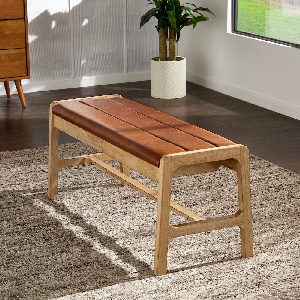 Light Oak Finish Caramel PU Bench. Picture 2
