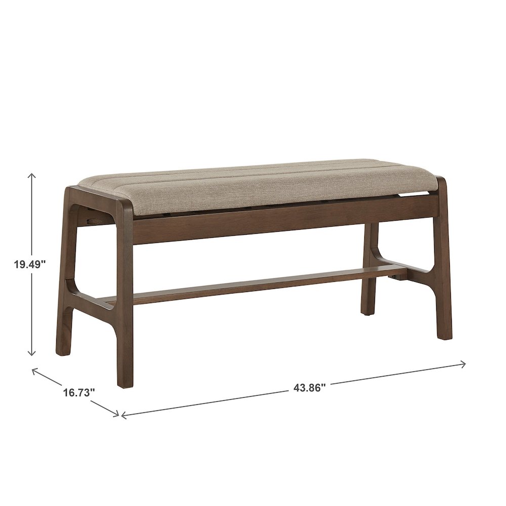 Walnut Finish Beige Fabric Bench. Picture 3