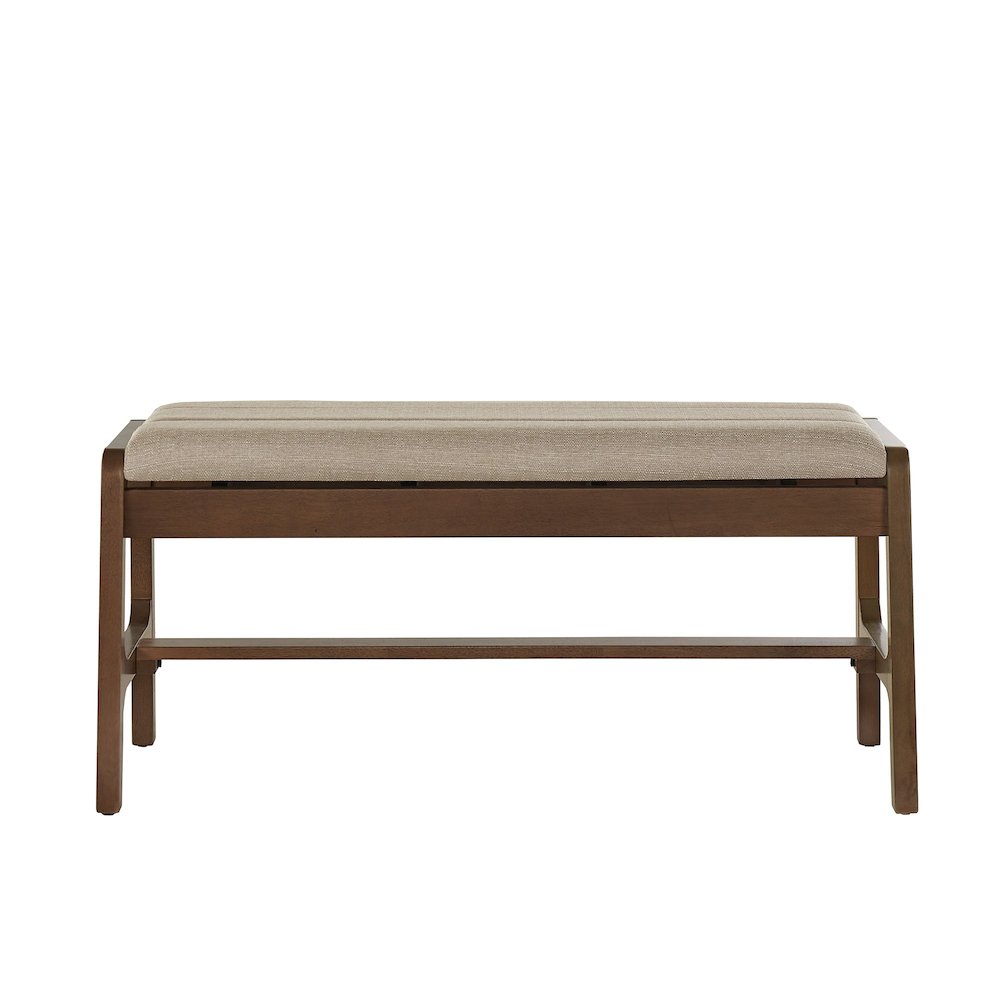 Walnut Finish Beige Fabric Bench. Picture 4