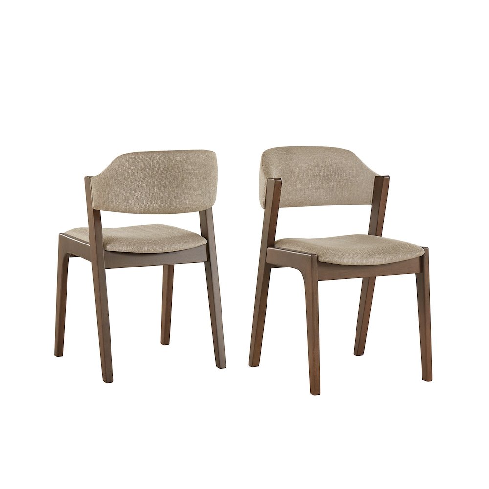 Set of 2, Walnut Finish Beige Fabric Chair. Picture 7