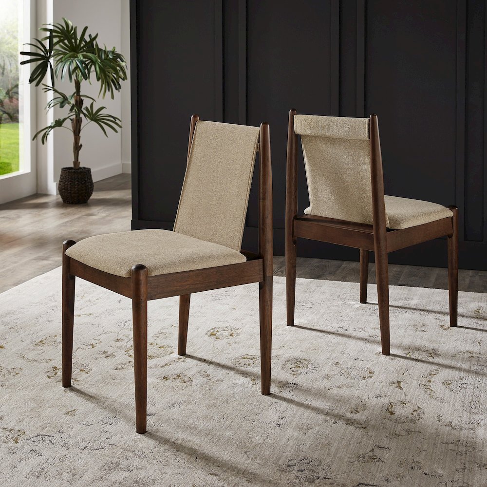 Set of 2, Walnut Finish Sand Heathered Weave Dining Chair. Picture 1