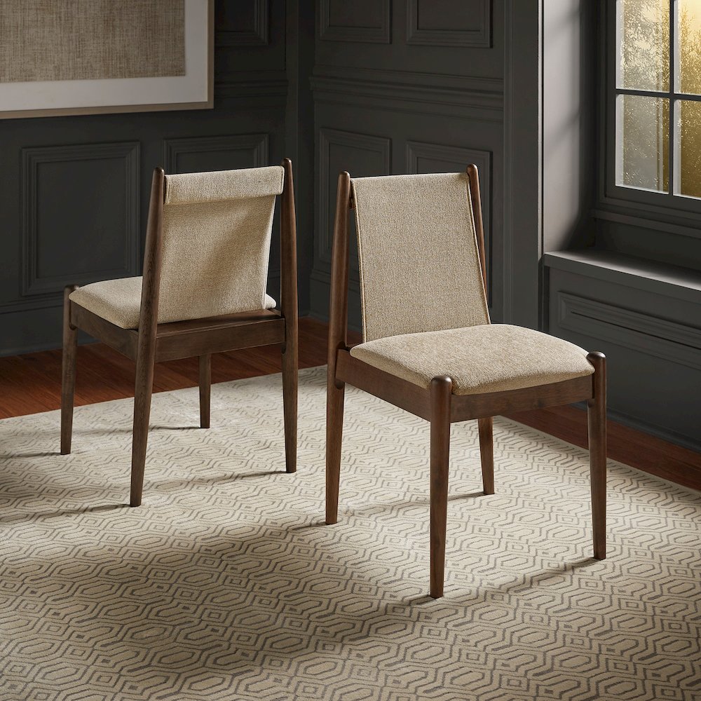 Set of 2, Walnut Finish Sand Heathered Weave Dining Chair. Picture 2