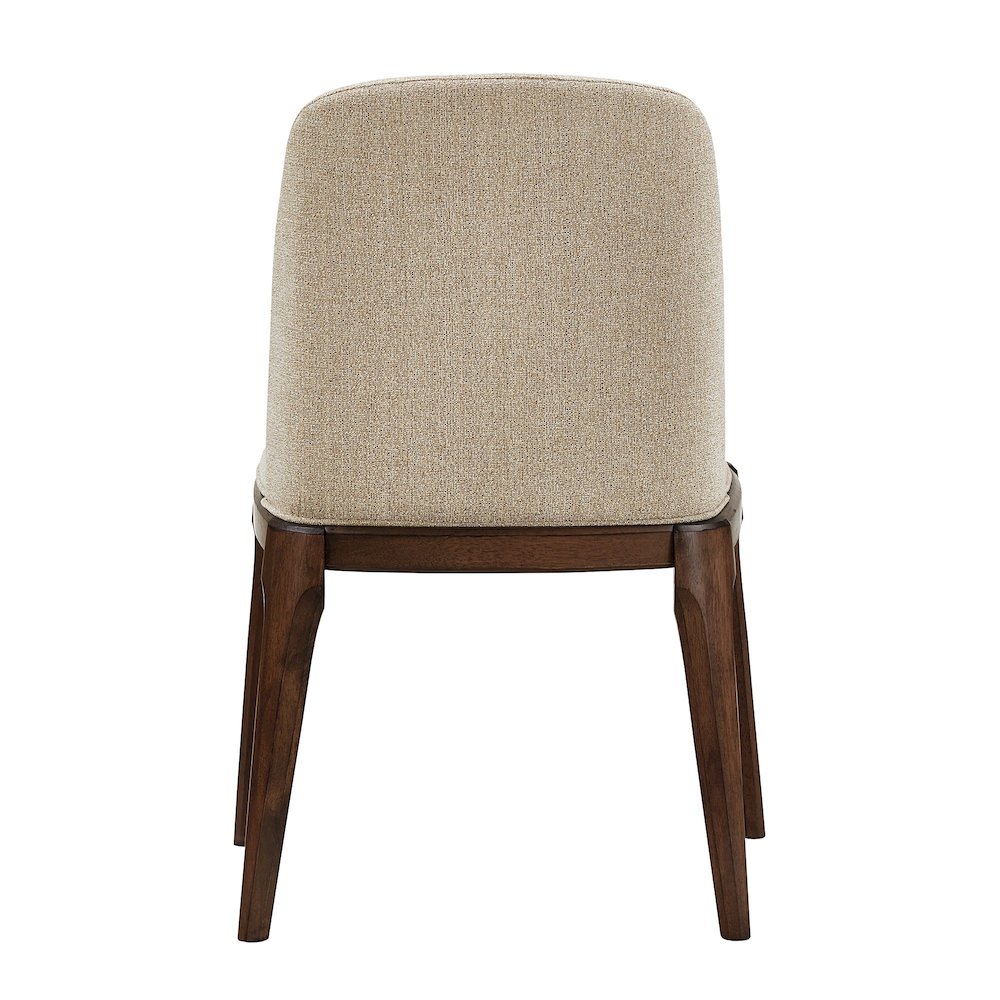 Set of 2, Walnut Finish Curved Back Sand Heathered Weave Dining Chair. Picture 8