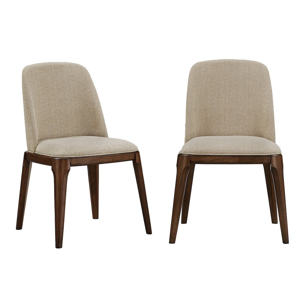 Set of 2, Walnut Finish Curved Back Sand Heathered Weave Dining Chair. Picture 5