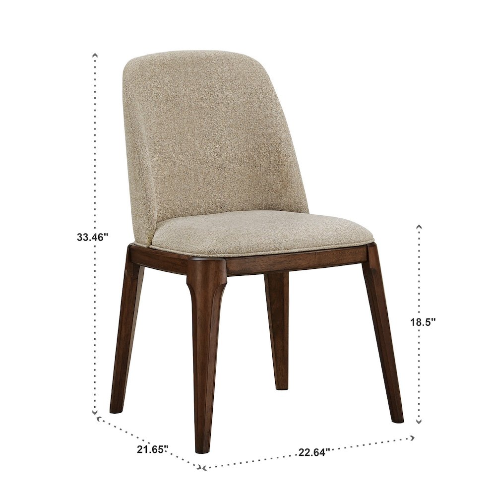 Set of 2, Walnut Finish Curved Back Sand Heathered Weave Dining Chair. Picture 6