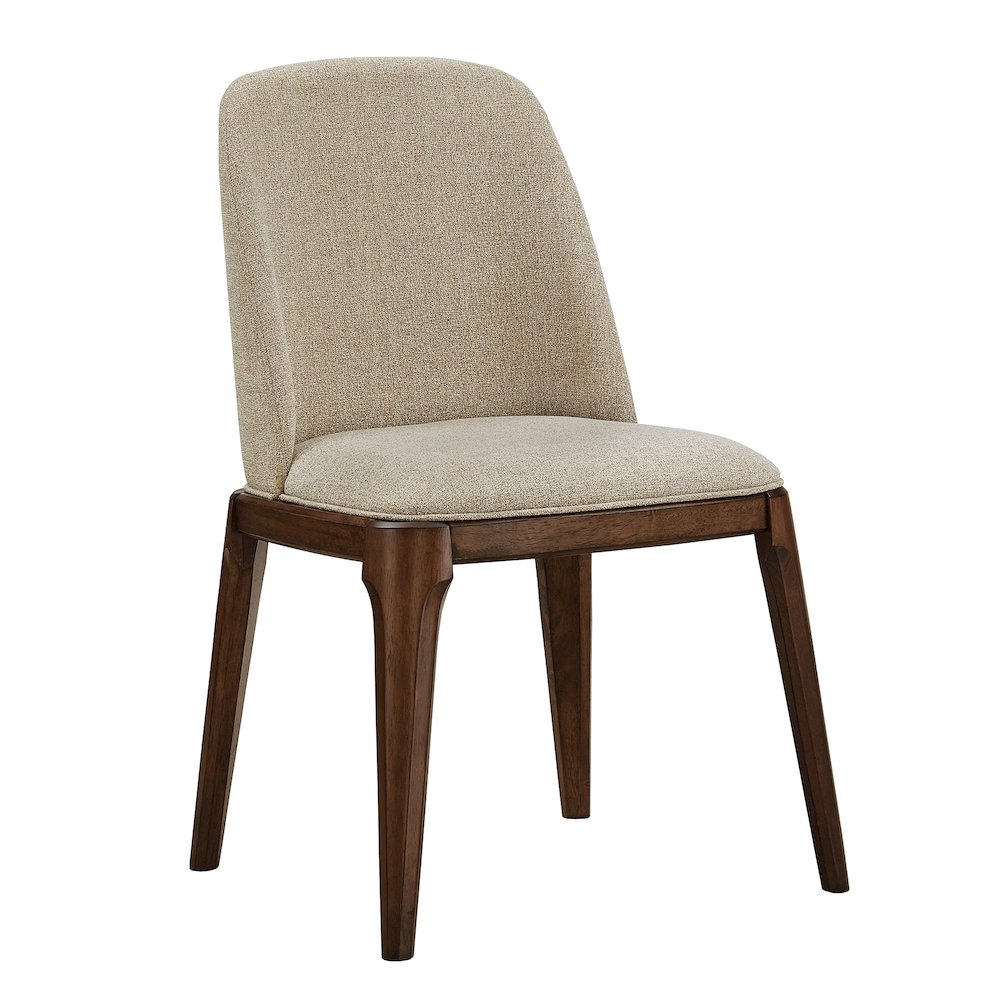 Set of 2, Walnut Finish Curved Back Sand Heathered Weave Dining Chair. Picture 7