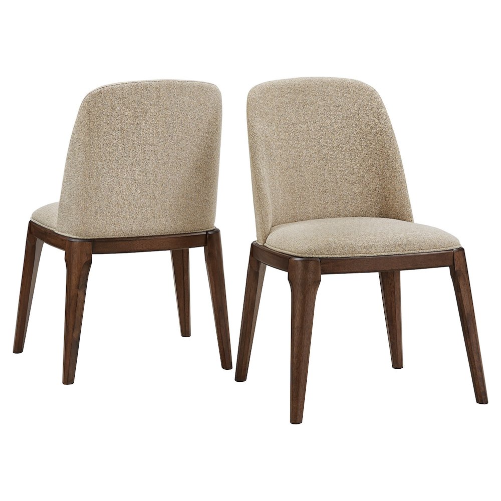 Set of 2, Walnut Finish Curved Back Sand Heathered Weave Dining Chair. Picture 9