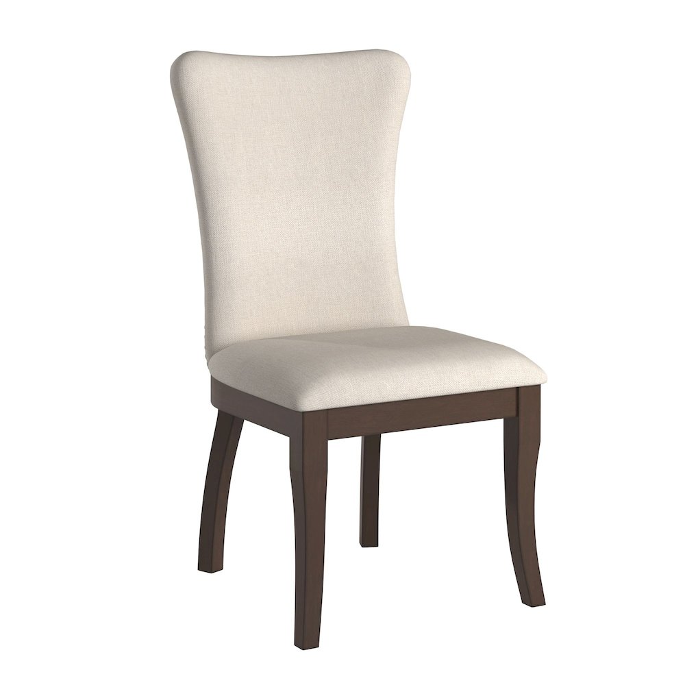 Set of 2, Dark Cherry Finish Beige Fabric Dining Chair. Picture 3