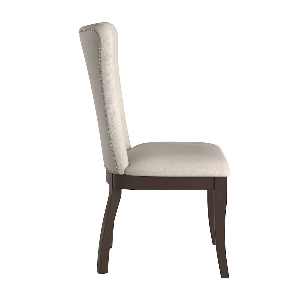 Set of 2, Dark Cherry Finish Beige Fabric Dining Chair. Picture 4
