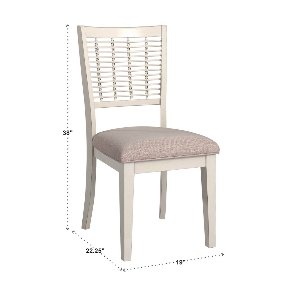 Set of 2, White Finish Light Brown Fabric Dining Chair. Picture 4