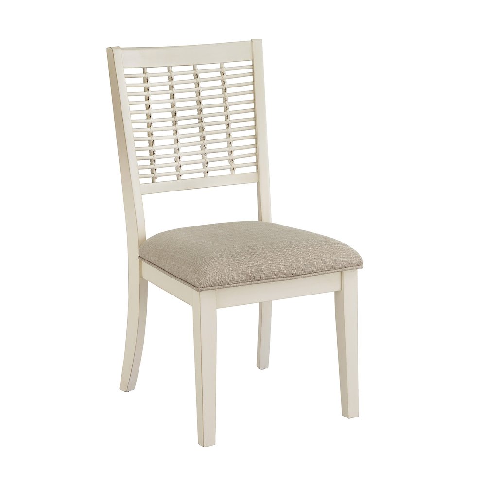 Set of 2, White Finish Light Brown Fabric Dining Chair. Picture 5
